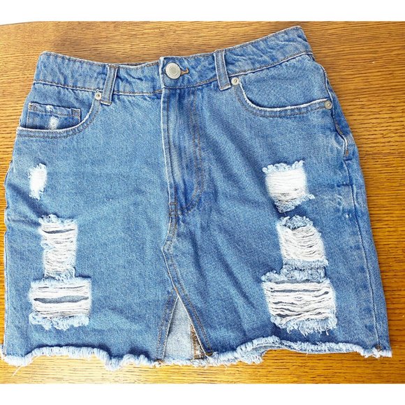 SWS Denim Sz S Denim Distressed High Waisted Skirt - Picture 1 of 7